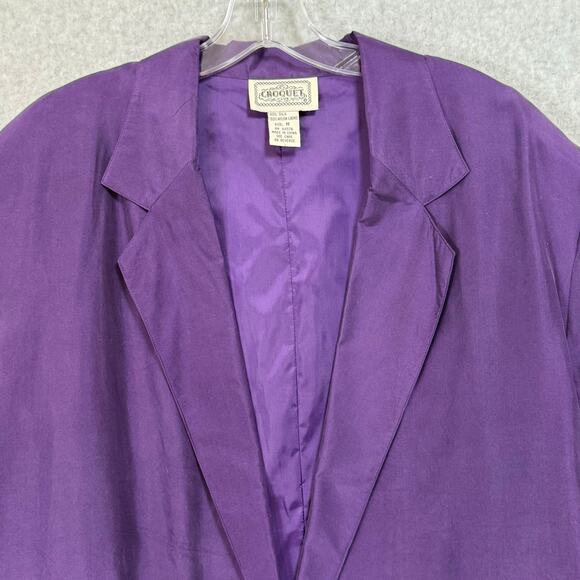 Vtg Croquet Club 100% Silk Jacket Size M Oversized Boyfriend Blazer 80s Purple - Picture 5 of 16